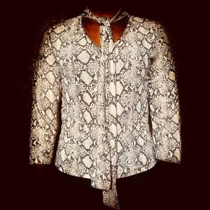 Women’s Snakeskin Pattern Top with Tie Front 3/4” Sleeve